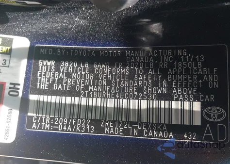 2014 Toyota Corolla S Plus from USA, damaged, VIN 2T1BURHE4EC072530